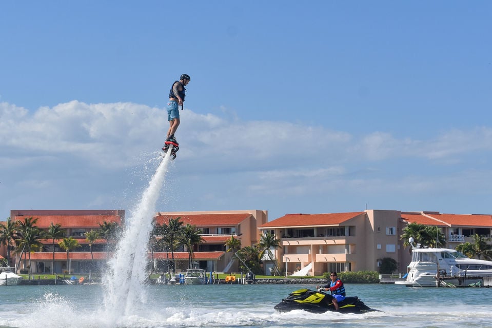 Flyboarding man - a cool water activity in Mauritius