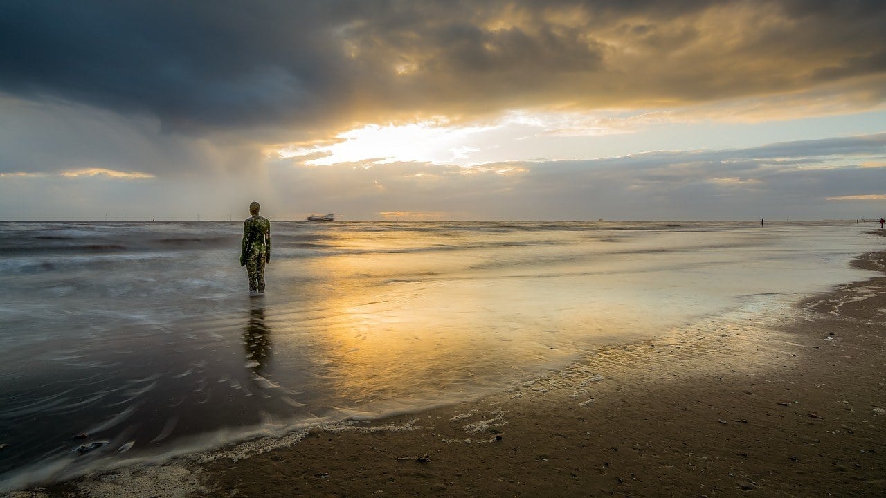 The famous iron man in Crosby Beach, Liverpool.