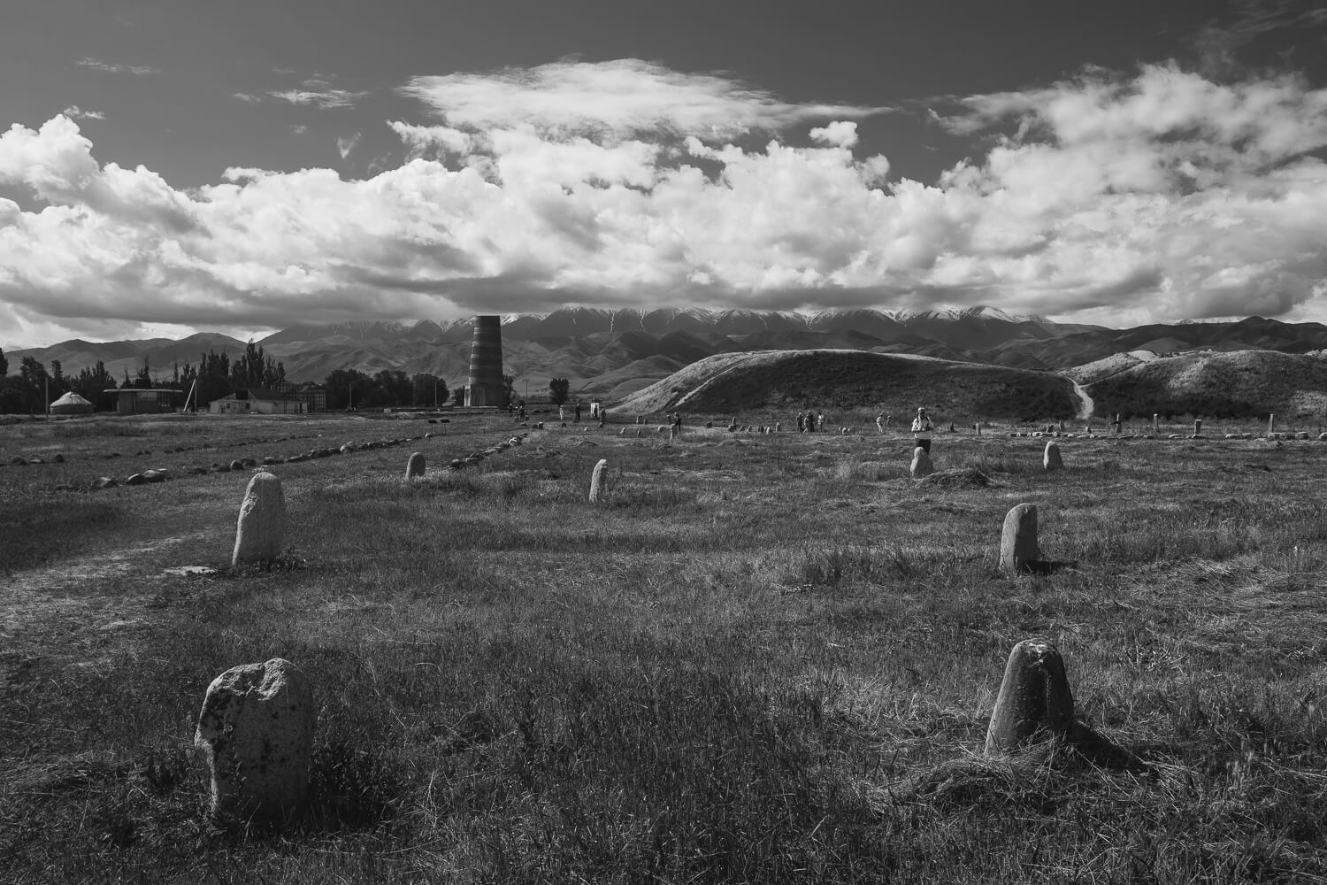 burana tower stones and mountains kyrgyzstan