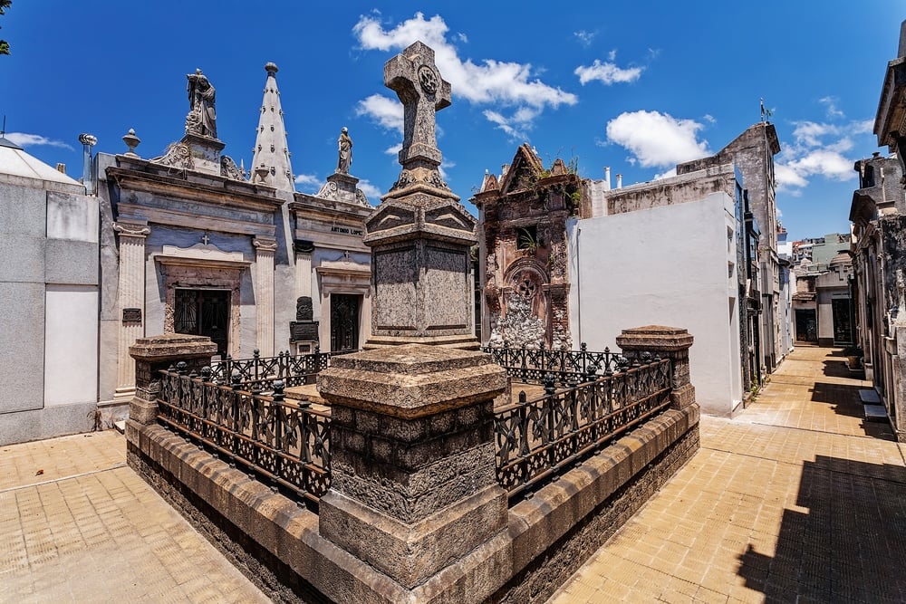 La Recoleta Cemetery on a sunny day in Buenos Aires. 