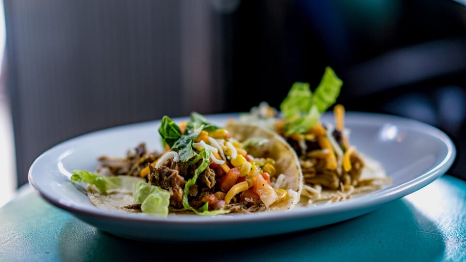 Tacos on a plate.