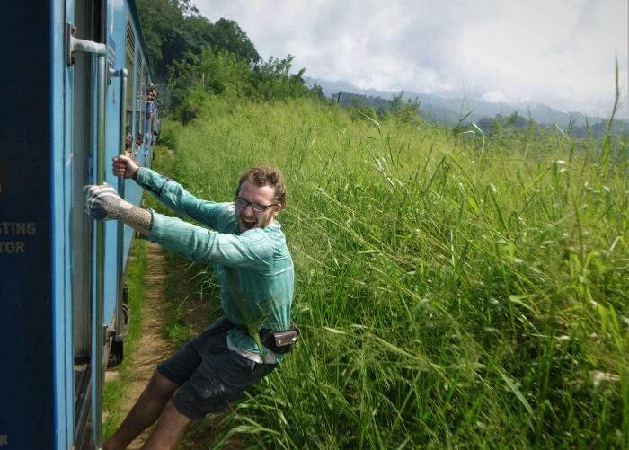 Hanging out the train in Sri Lanka