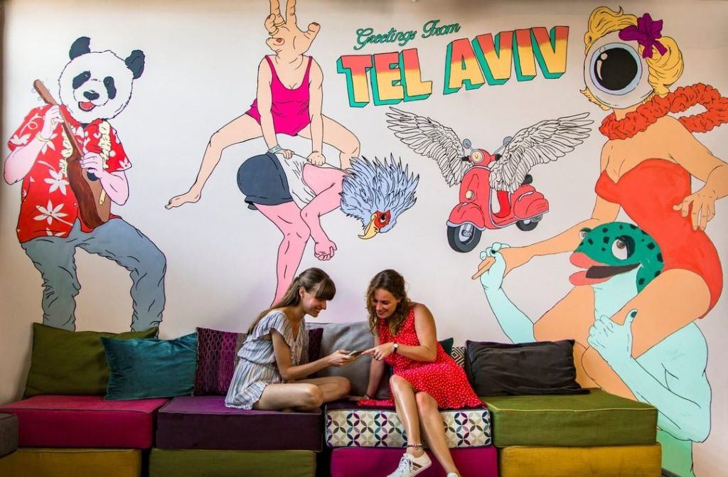 The common room from one of Israel's top hostel chains - Abraham Hostel