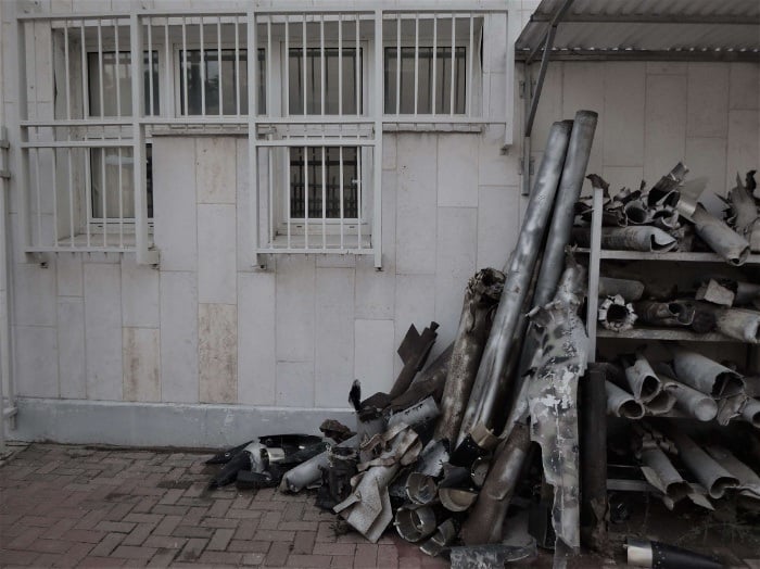 Missile husks seen in Sderot while on the Abrham Gaza Border tour