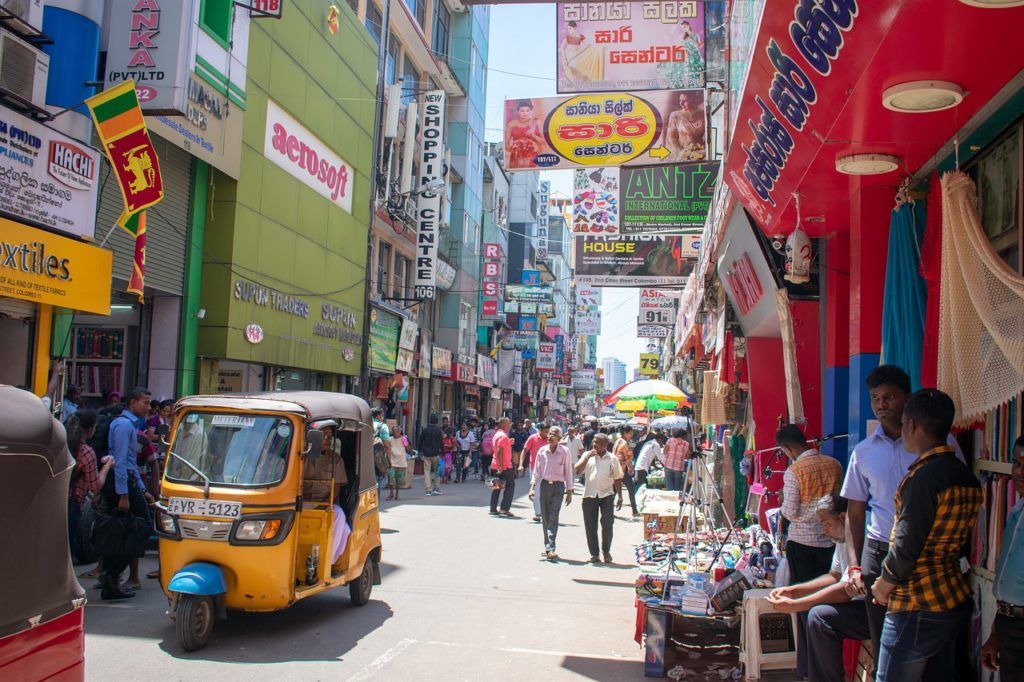 busy market street signs Sri lanka