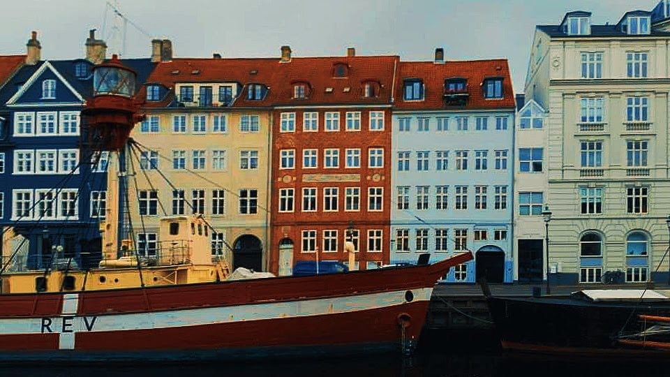 Picturesque view of the colourful canal buildings in Copenhagen, Denmark