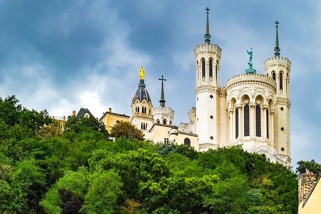 Historical building among the trees in lyon, france