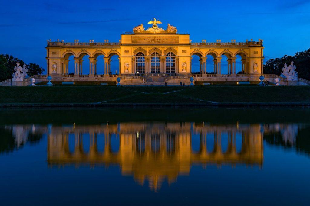 vienna palace reflections at night