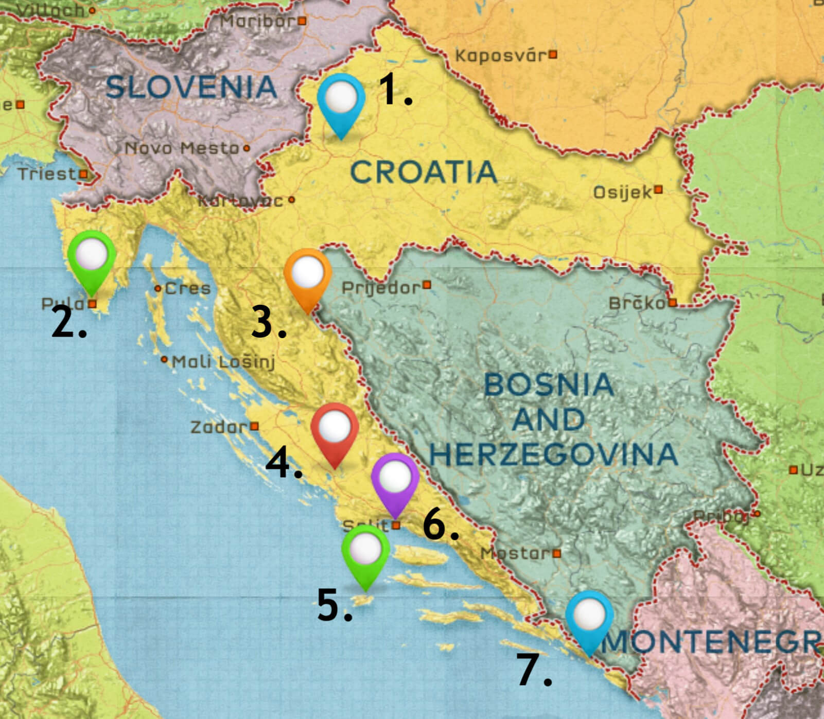 map of where to stay in croatia