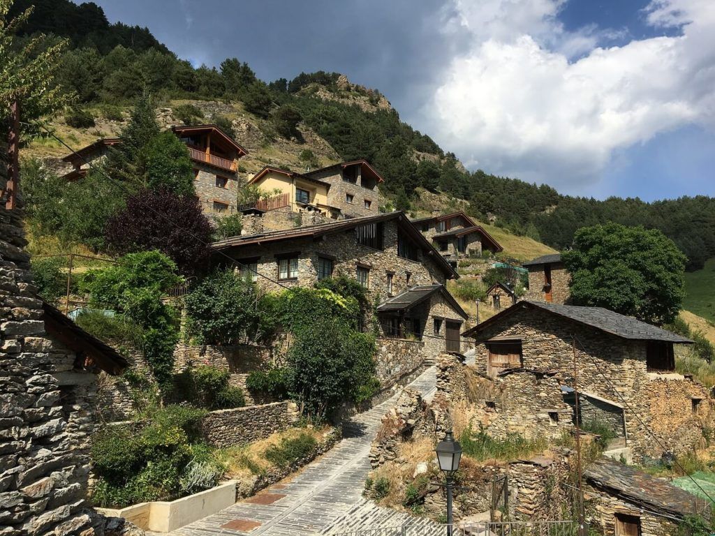 Stone buildings of Andorra build into the mountain
