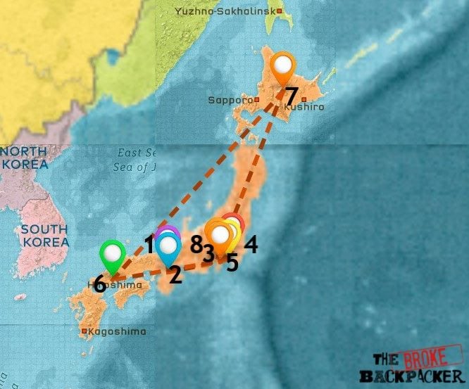 Map of Where to Stay in Japan