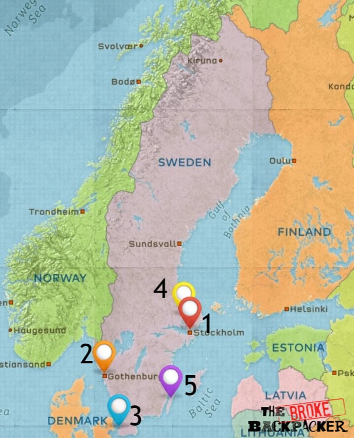 Map of Where to Stay in Sweden