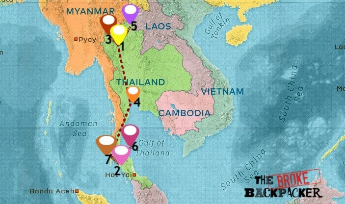 Mapa de Dónde alojarse en Tailandia