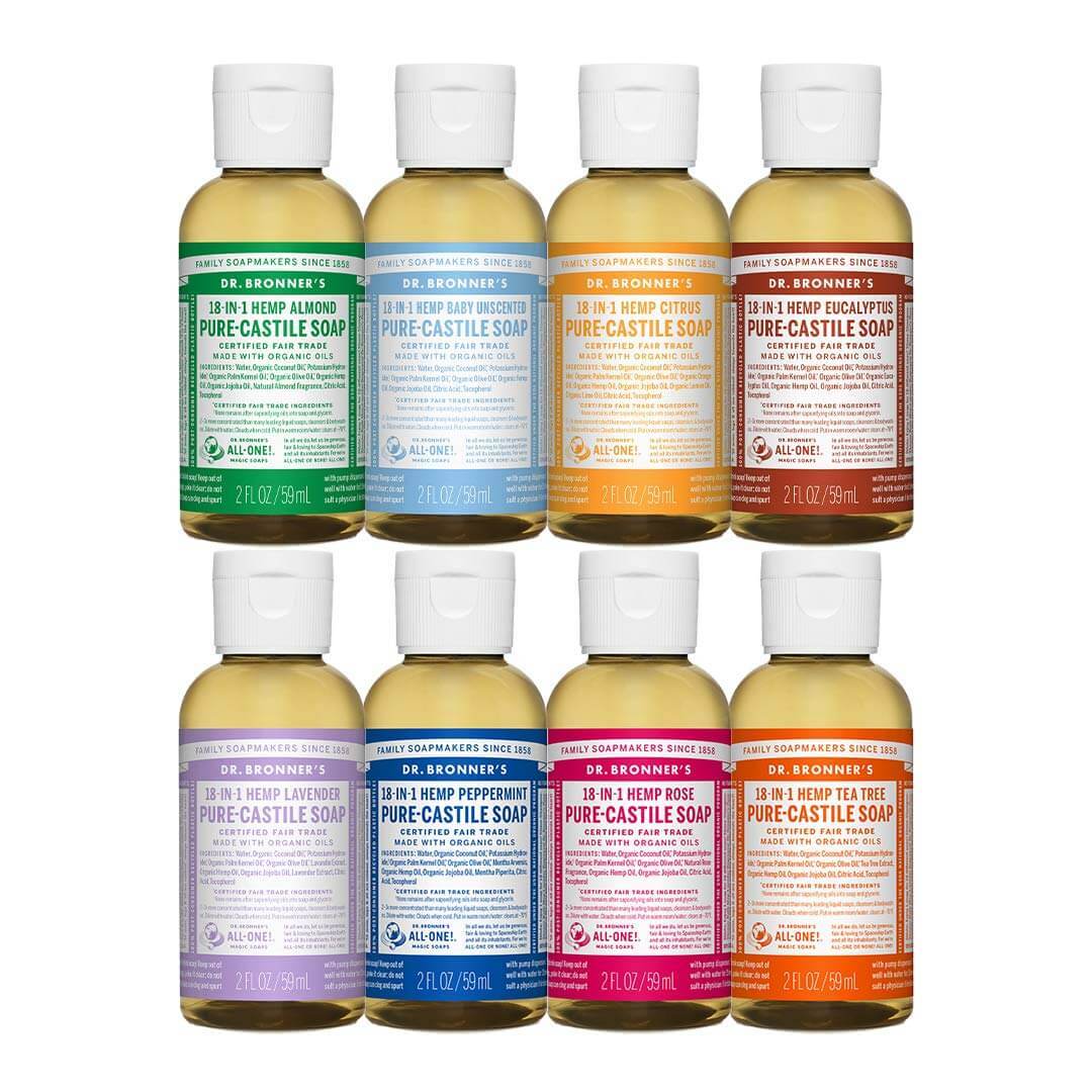 Dr. Bronner's soap selection and wonderful travel toiletry