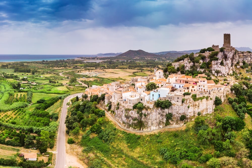 View over Nuoro town surrounded by mountains in Sardinia, italy