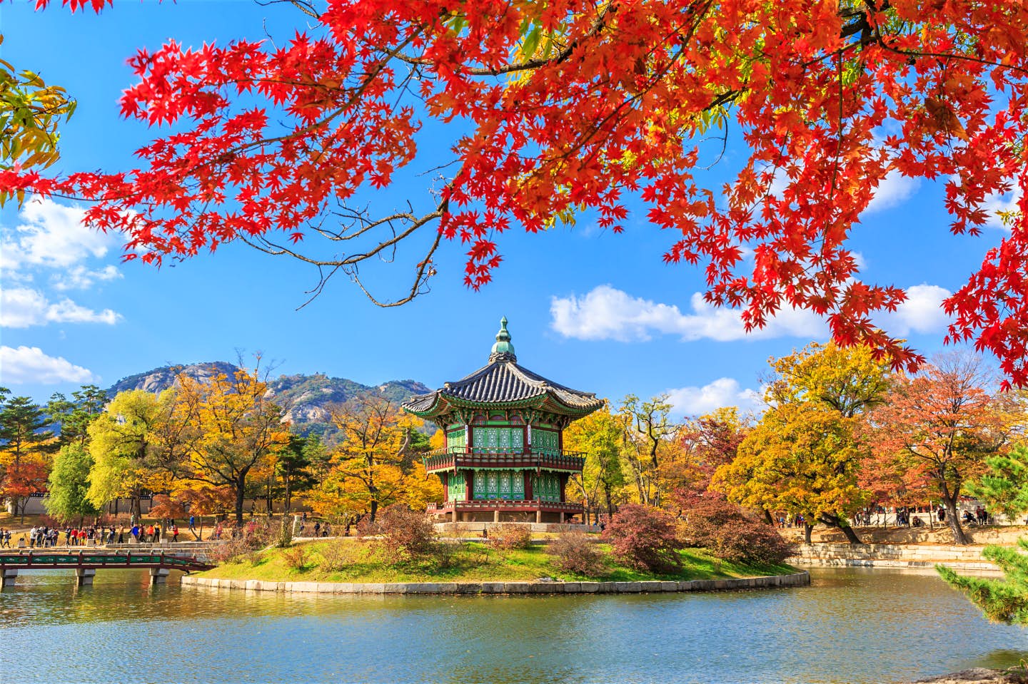 A tourist attraction temple in South Korea looking beautiful in autumn