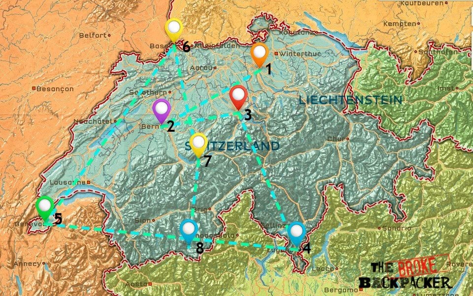 Map of Where to Stay in Switzerland