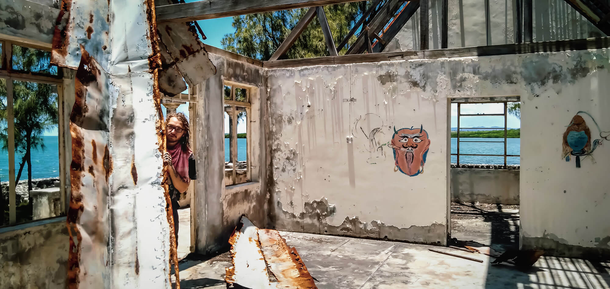 exploring an abandoned house near the sea in Mauritius