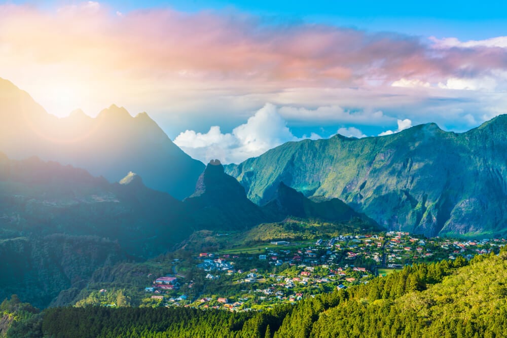 Reunion Island mountains at sunrise - a place of interest outside of Mauritius