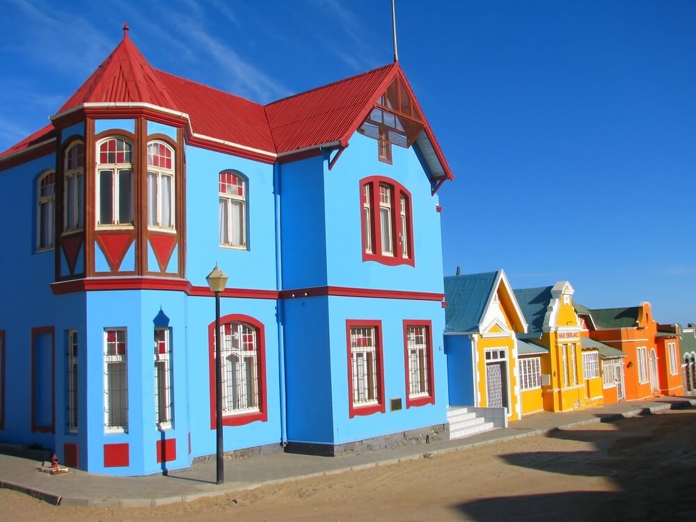 Colourful houses on a street in Lüderitz, namibia