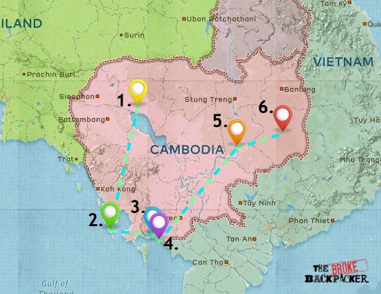 Map of Where to Stay in Cambodia