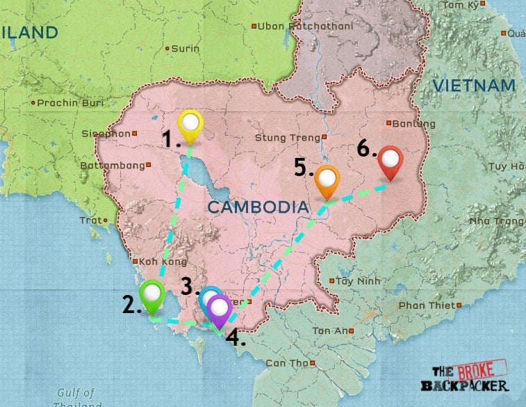Map of Where to Stay in Cambodia
