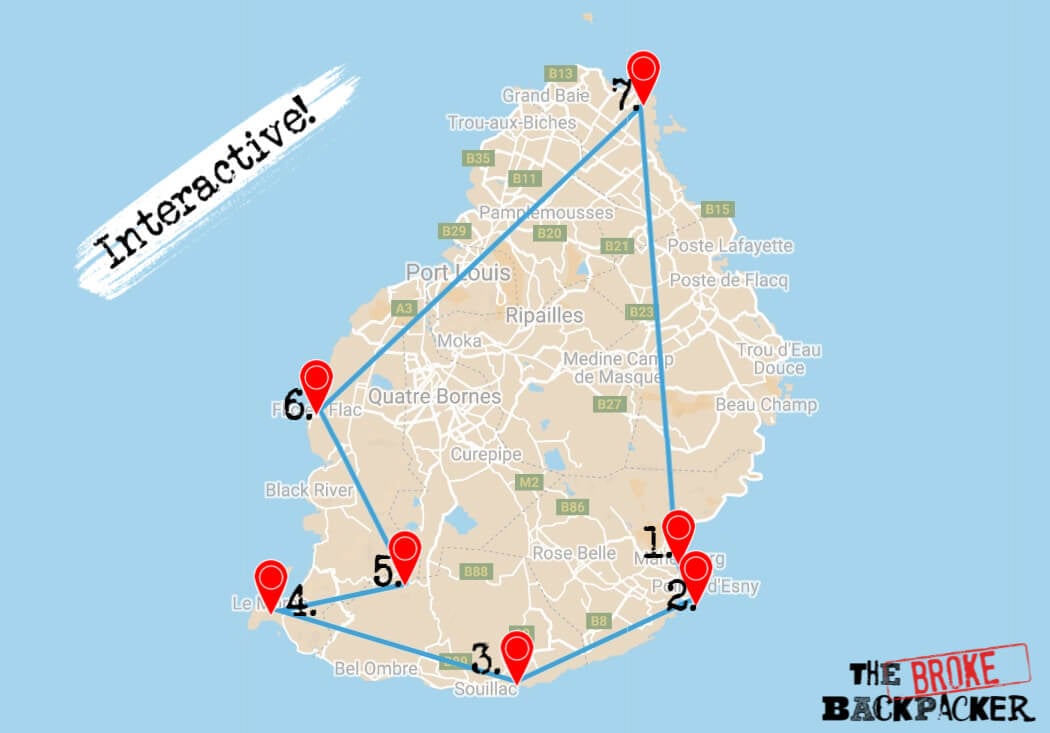 Map of Mauritius travel itinerary #1
