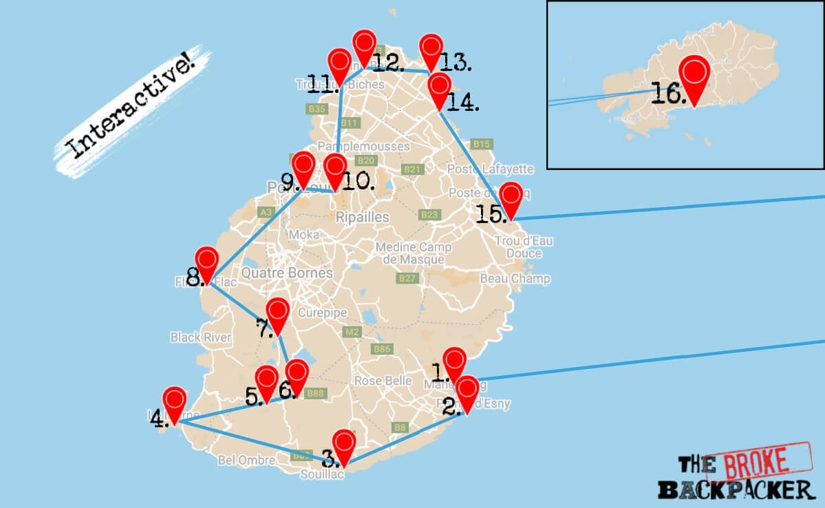 Map of Mauritius itinerary #2