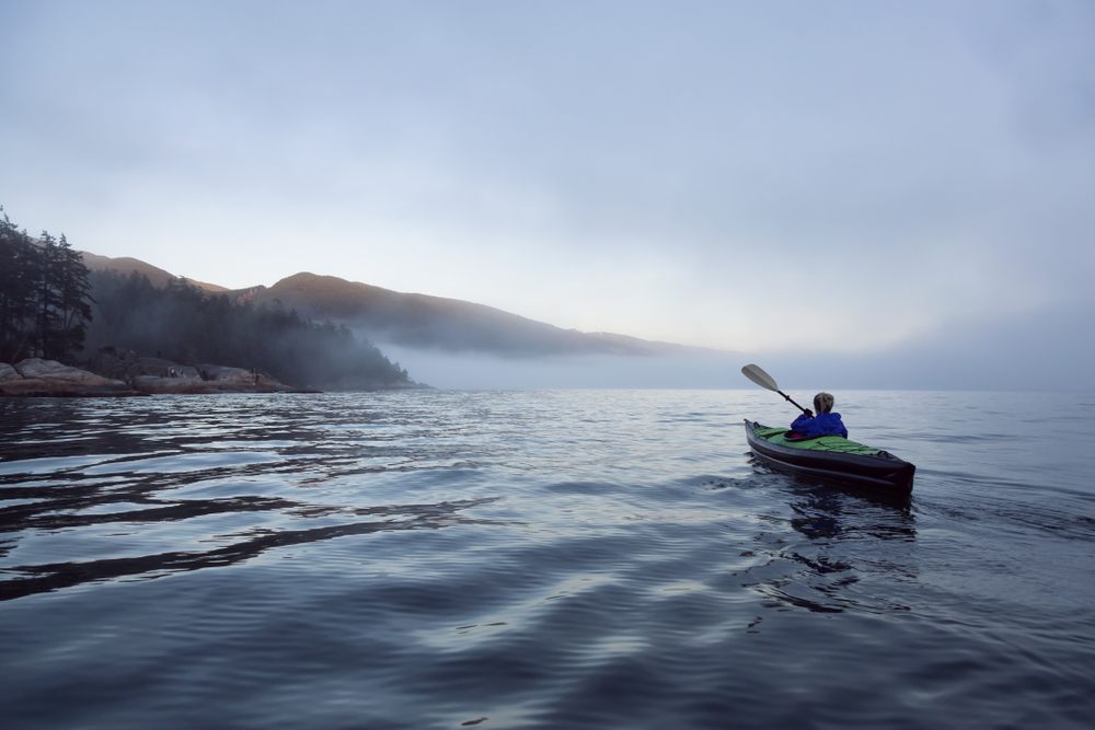 inflatable kayak on the lake