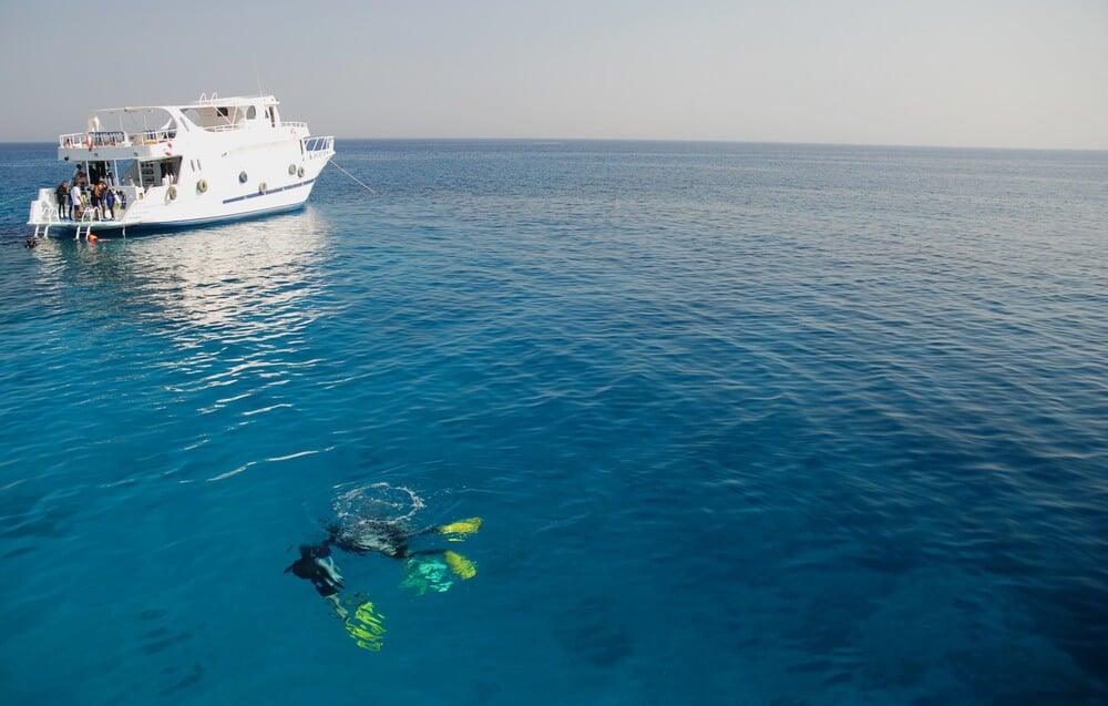 Two people liveaboard diving in the Red Sea