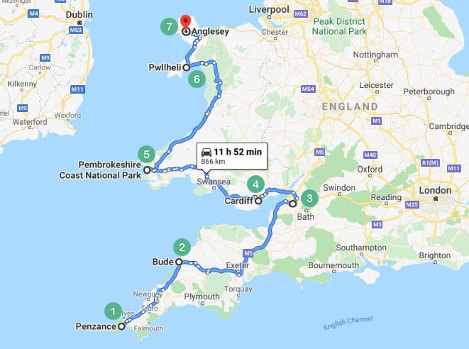 cornwall day 2 road trip map