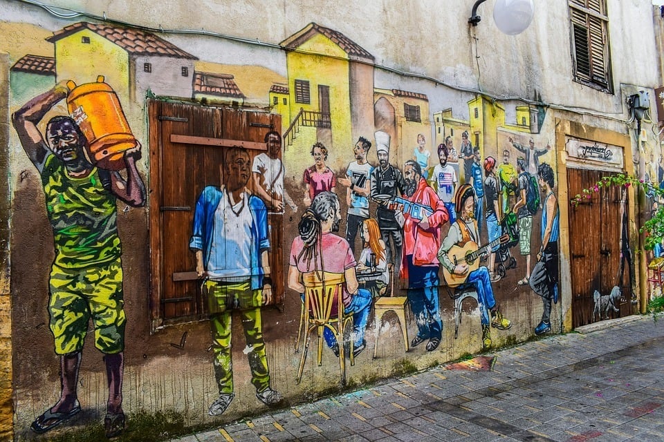 a wall mural depicting street art in nicosia, cyprus