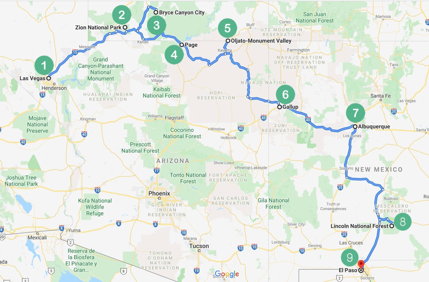 5 day southwest road trip