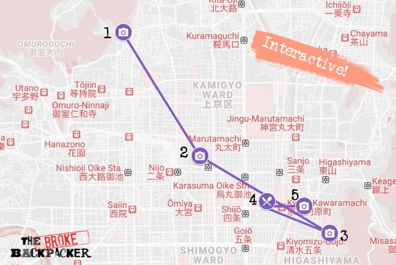 Kyoto Day 1 Itinerary Map