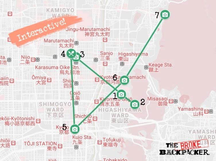 Kyoto Day 2 Itinerary Map