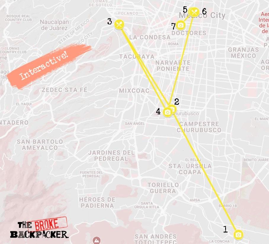 Mexico City Day 2 Itinerary Map