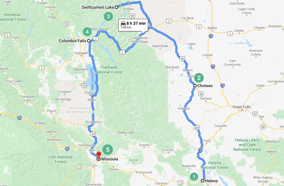 road trip map montana