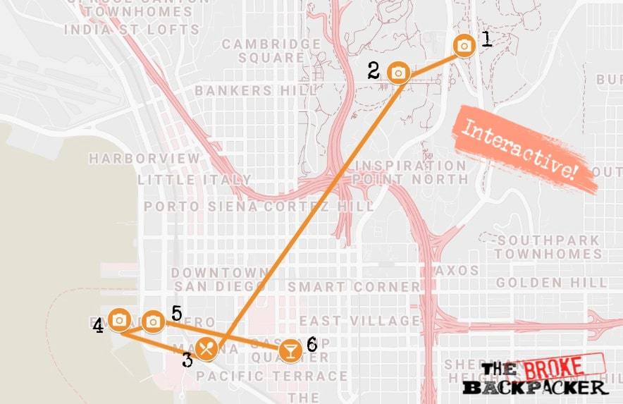 San Diego Itinerary Day 1 Map