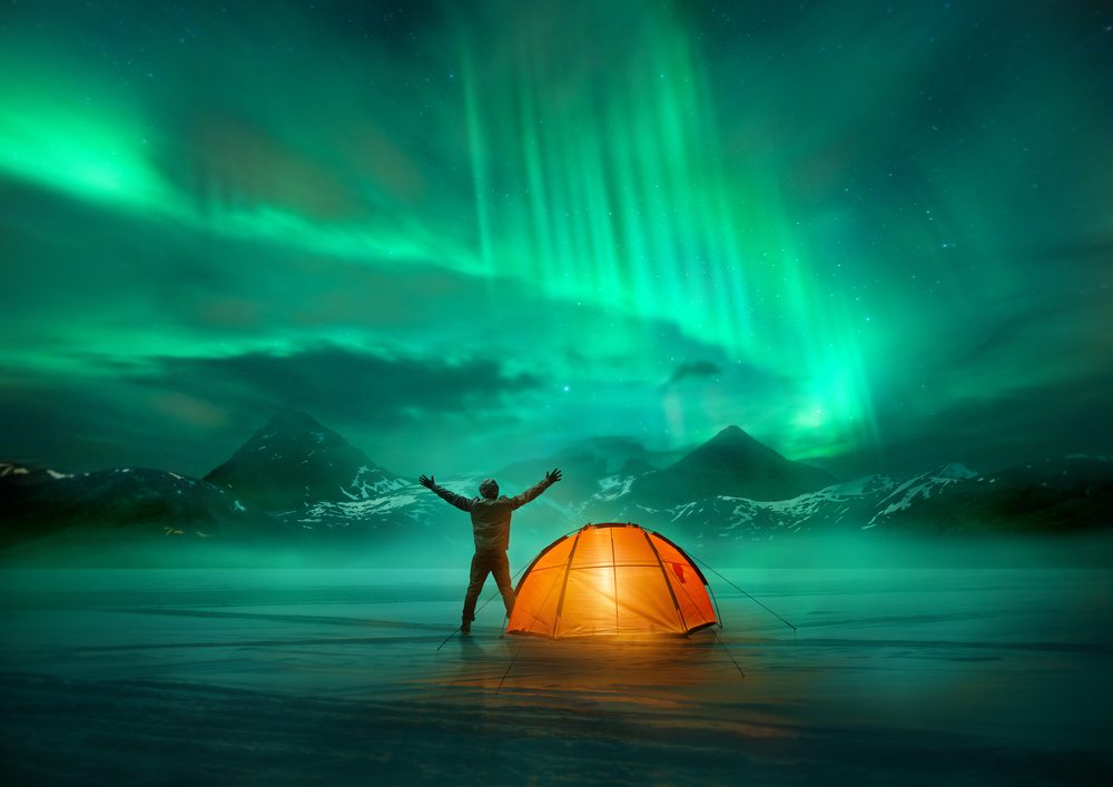 Camping in Iceland with Northern lights
