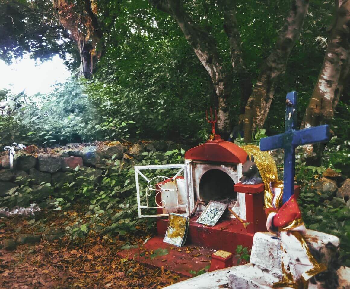 A Hindu and Christian shrine in a Mauritius park