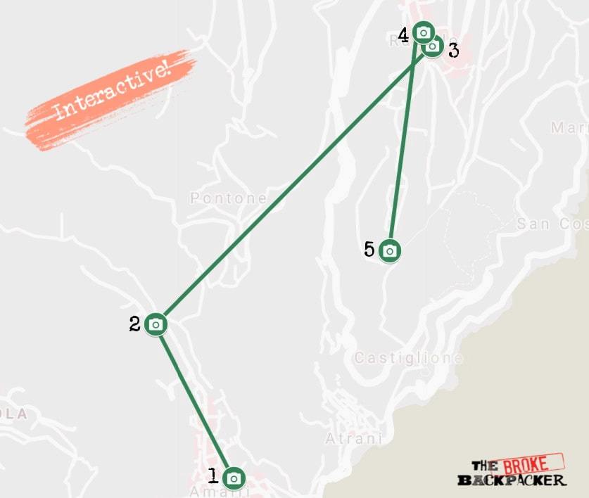 Amalfi Coast Day 1 Itinerary Map