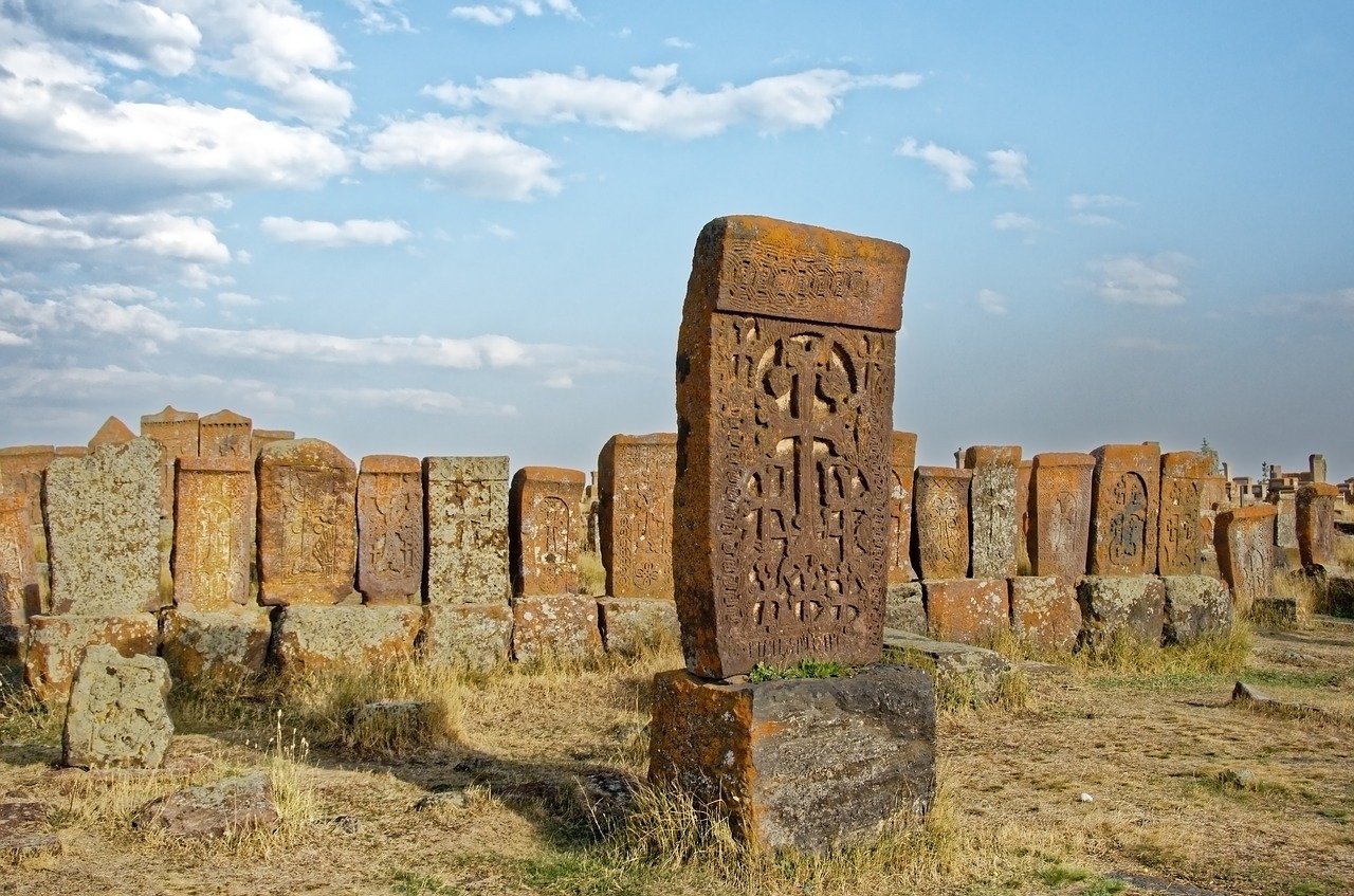 Armenian khachkar in a cemetery