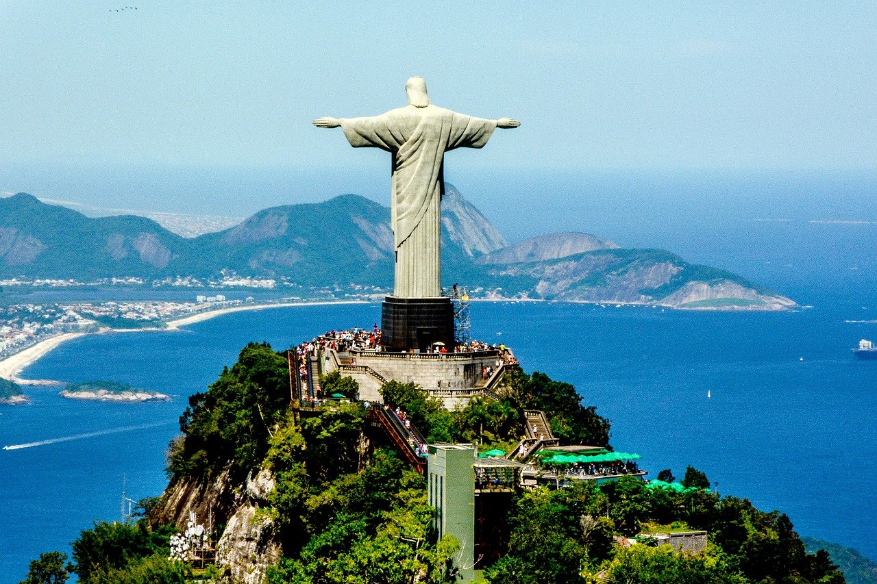 Jesus with his arms outstretched on the hill in Brazil, South America. 