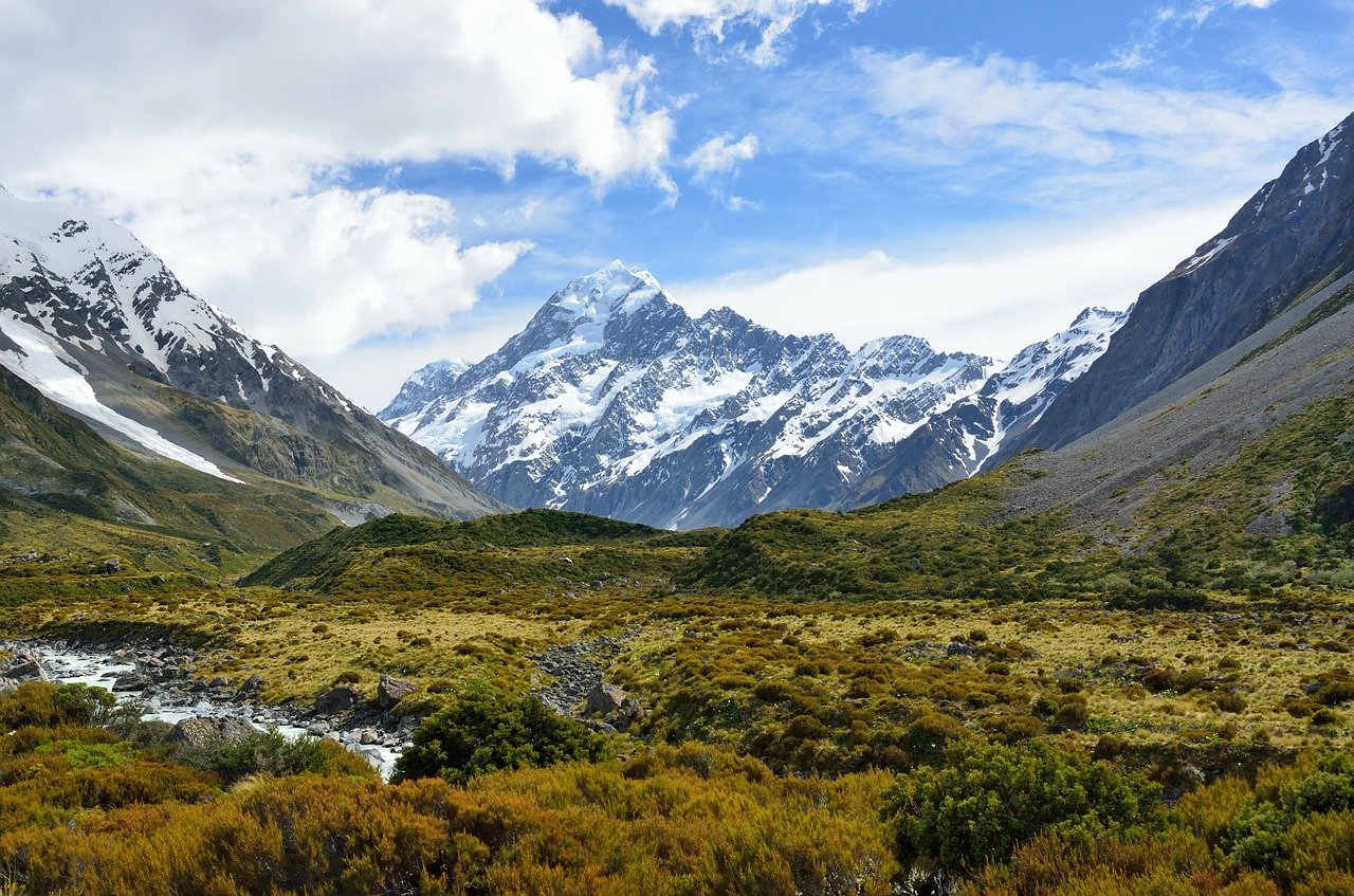 Snow capped peaks in New Zealand