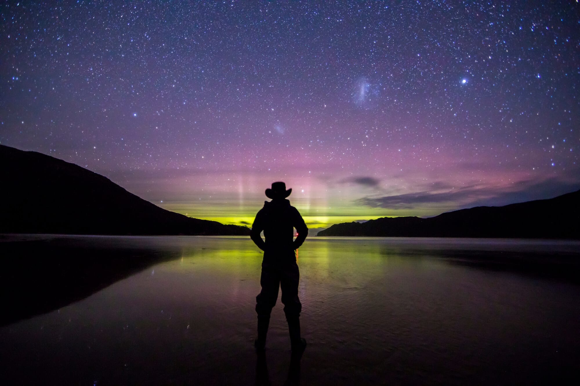 The Aurora Australis (Southern Lights) as seen from Tasmania's southern coastline