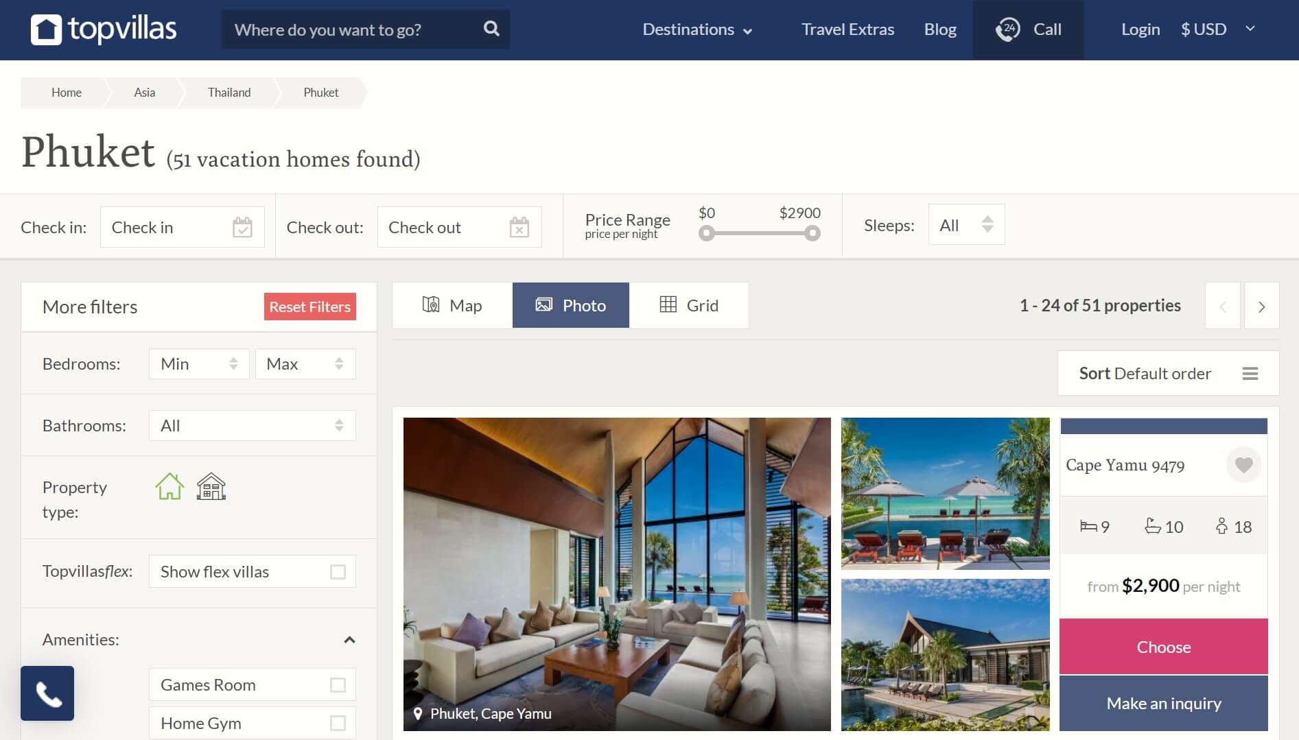TopVIllas search page - a luxury alternative to Airbnb