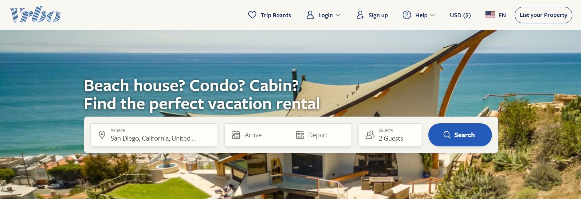 Vrbo homepage - the best site like Airbnb