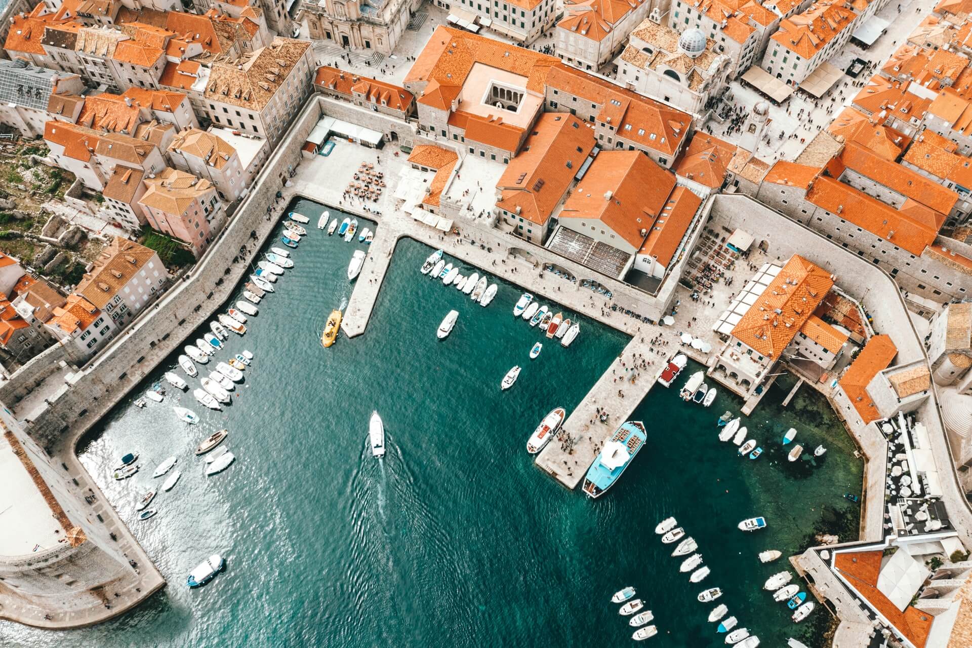 Aerial photo of a port in Croatia taken after reopening borders