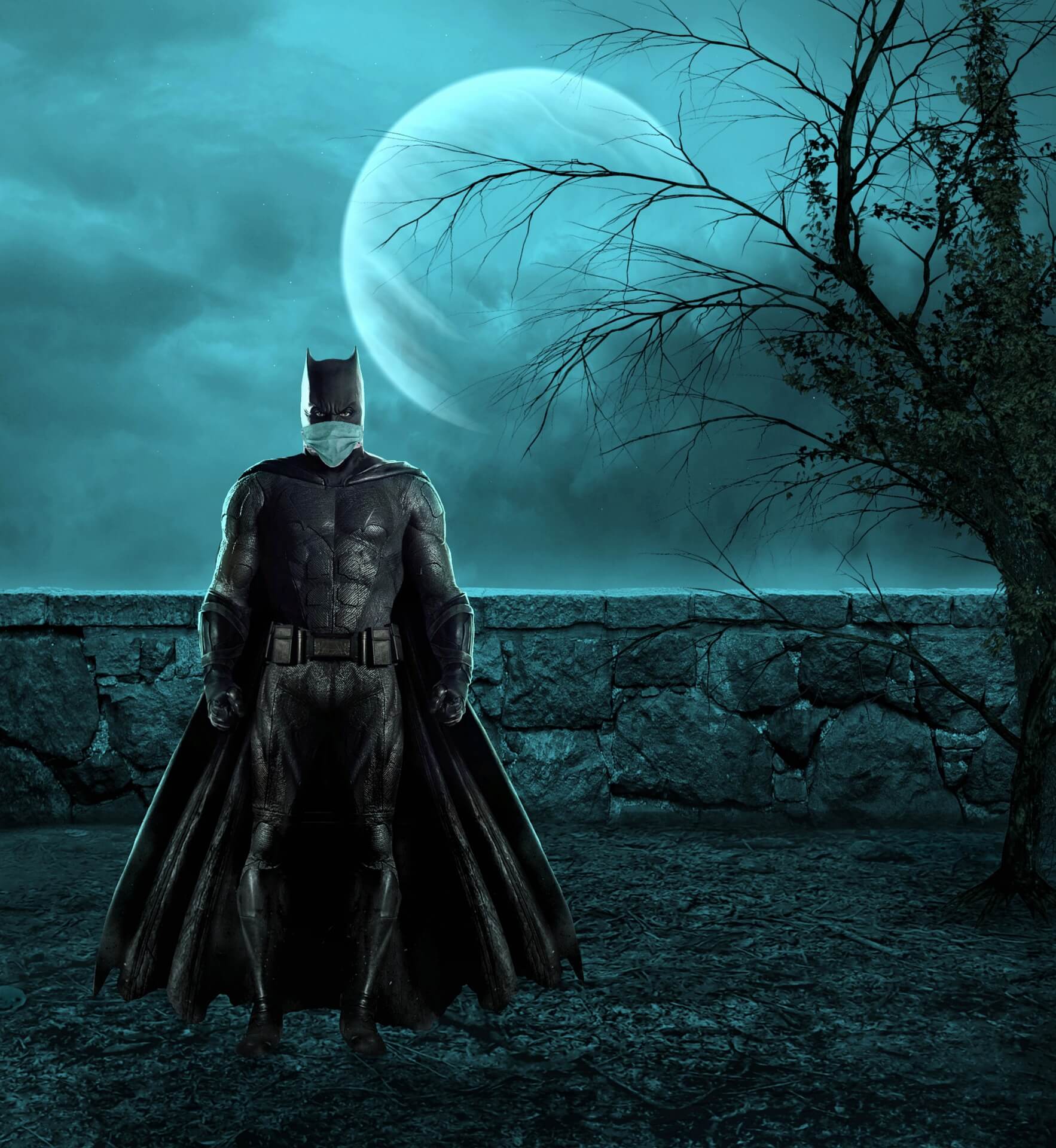 Batman wearing his mask t protect from coronavirus