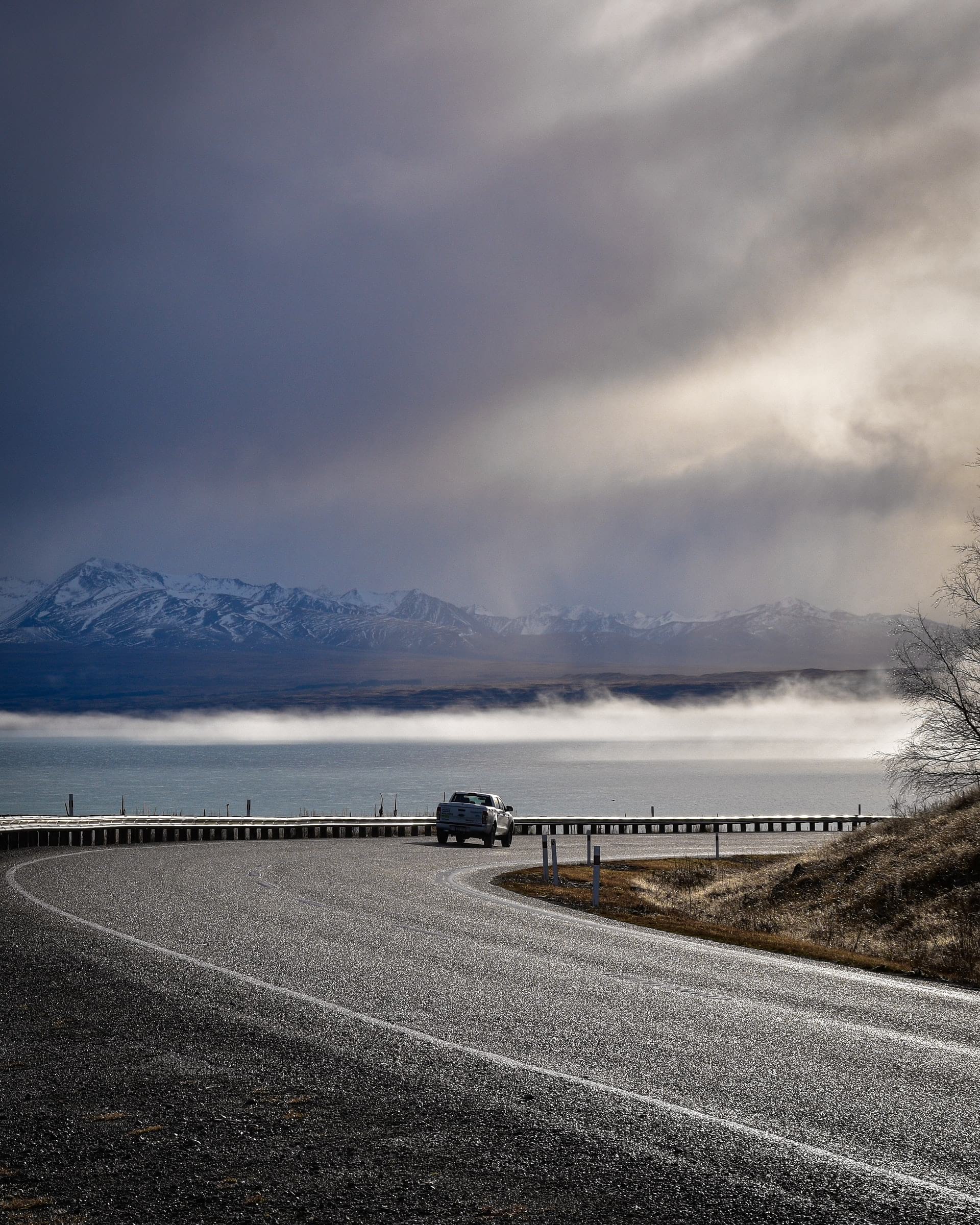 Truck on a driving holiday in New Zealand's South Island near Lake Tekapo